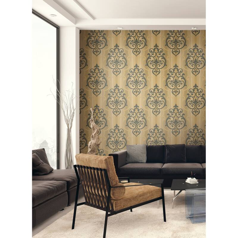 Seabrook Designs Alita Striped Damask Unpasted Wallpaper