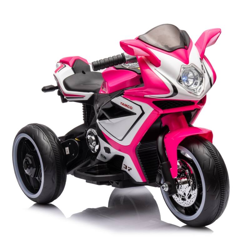 Children's Motorcycle with Headlight, Pink Ride on Motorcycle with Illuminated Wheels, Electric Car Toy with LED Lights - Pink