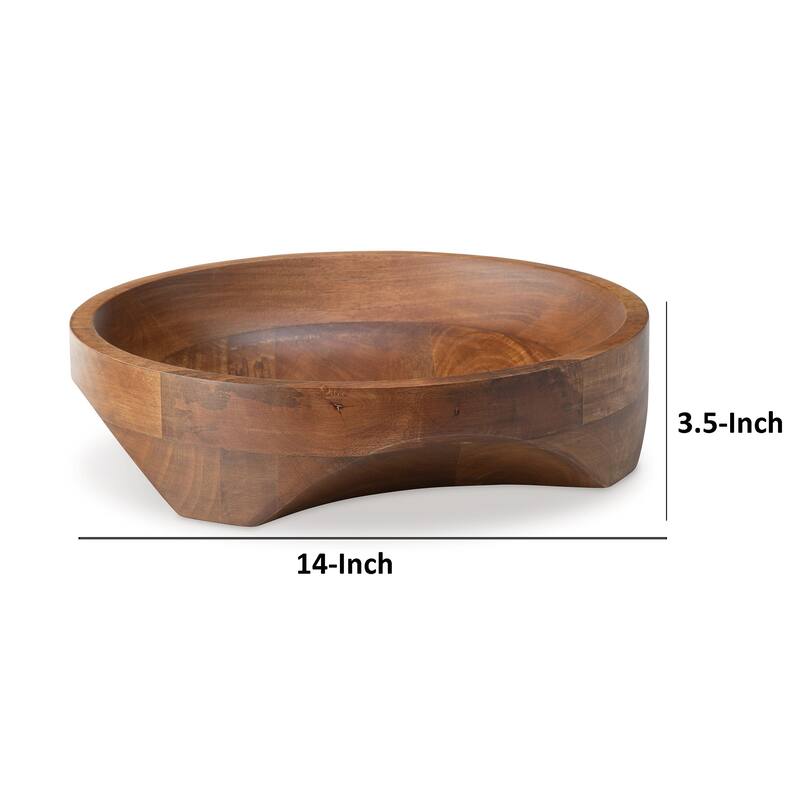 Myra Bowl, Carved Pattern at the Bottom, Food Safe, Brown Wood, 14 Inch