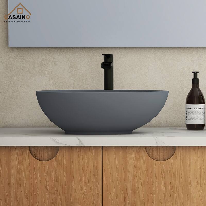 CASAINC Concrete Egg-Shaped Bathroom Sink Vessel Sink Art Basin with the Same Color Drainer