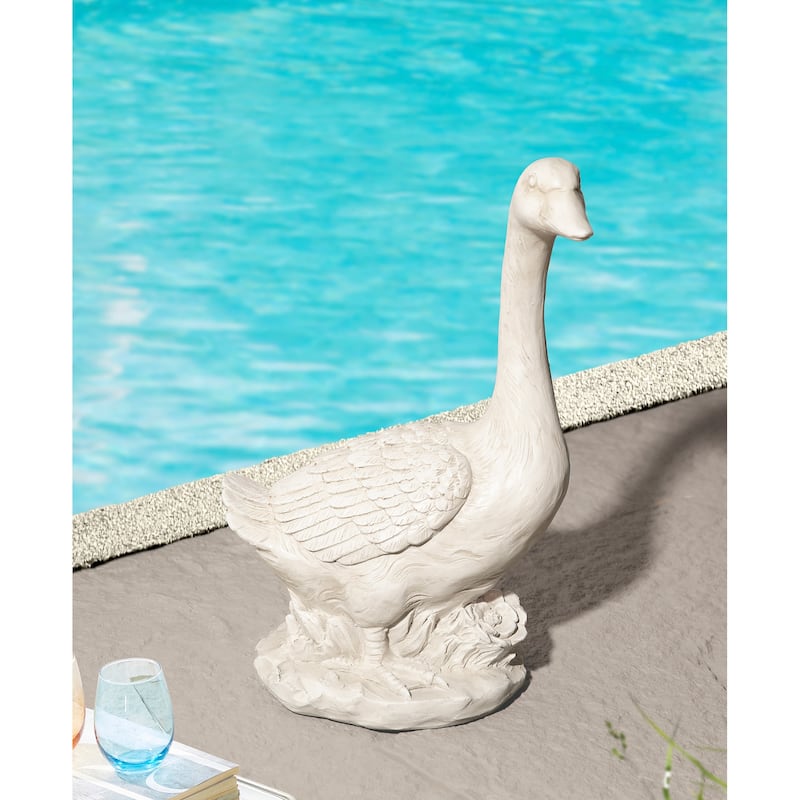 Glitzhome 20"H MGO Faux Bronze / White Goose Garden Statue - White