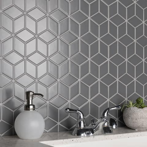 SomerTile Metro Rhombus Matte Grey 10.5" x 12.13" Porcelain Mosaic Tile