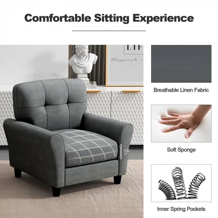 Modern Upholstered Accent Chair with Rubber Wood Legs - 36" x 32" x 35"