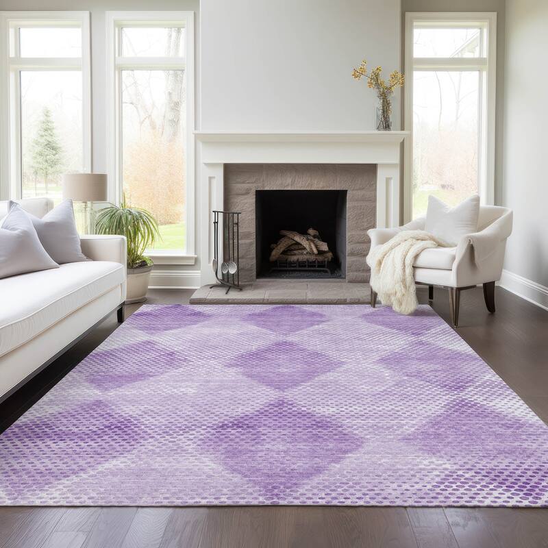 Machine Washable Indoor/ Outdoor Modern Diamonds Chantille Rug