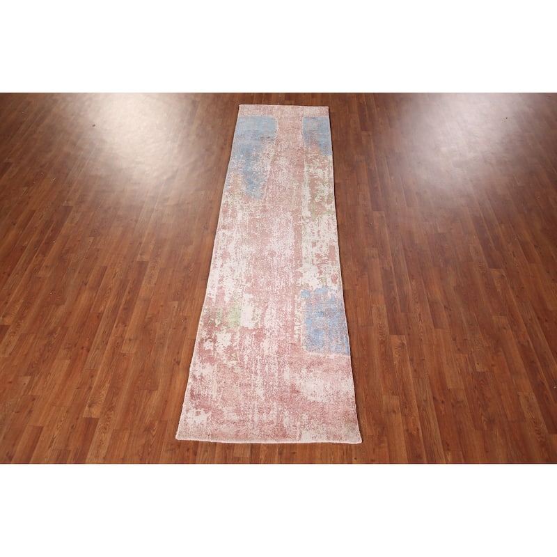 All-Over Abstract Indian Runner Rug Handmade Wool Carpet - 2'8"x 9'9"