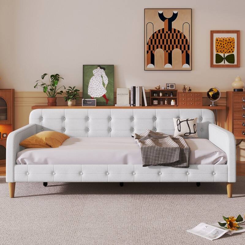 Twin Size Linen Upholstered Daybed with 4 Support Legs