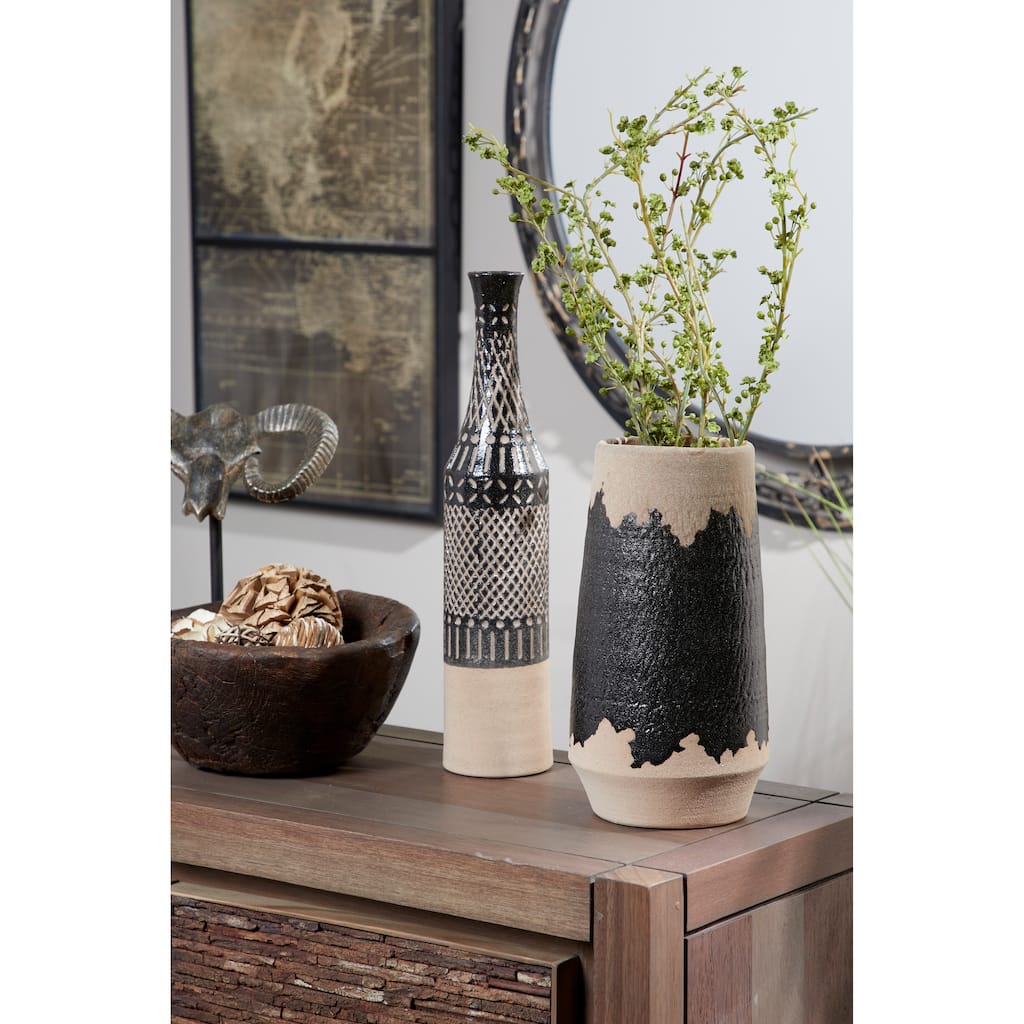 Black Porcelain Vase with Terracotta Details