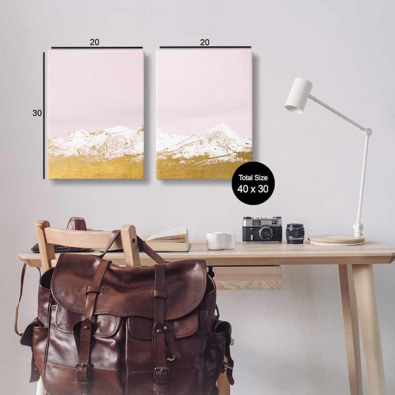 Stupell Snow Tipped Mountains on Pink Canvas Wall Art Design By Gemma Bardot (Set of 2)