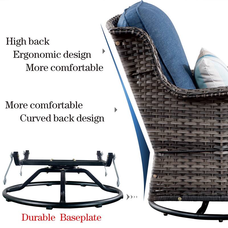 OVIOS 8-piece Rattan Wicker Patio Furniture Set Swivel Rocking Chair Set