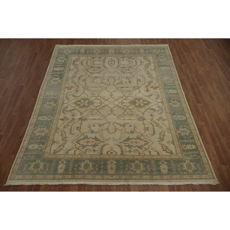 Hand Knotted Oriental 100% Wool Carpet Traditional All-Over Beige & Ivories Ziegler Area Rug - 9' 5'' X 7' 8''