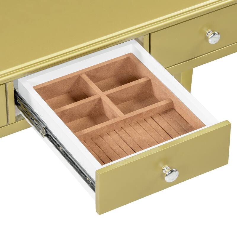 Makeup Vanity Desk with Oval Mirror, 3-Drawer Dressing Table