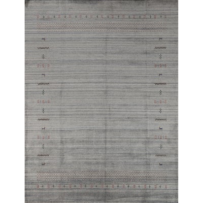 Hand Knotted Oriental 100% Wool Carpet Tribal Animal Pictorial Greys & Charcoal Gabbeh Area Rug - 9' 9'' X 8' 3''