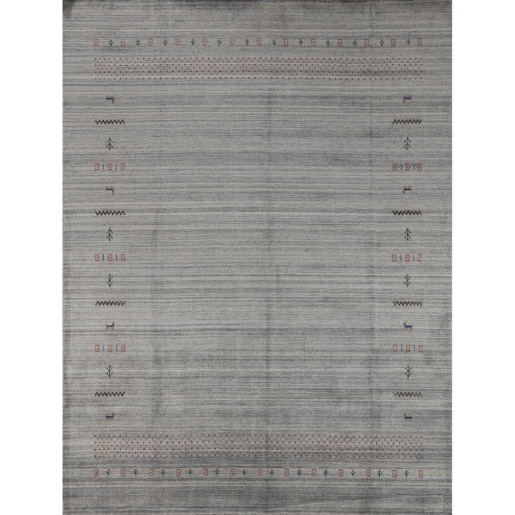 Hand Knotted Oriental 100% Wool Carpet Tribal Animal Pictorial Greys & Charcoal Gabbeh Area Rug - 9' 9'' X 8' 3''