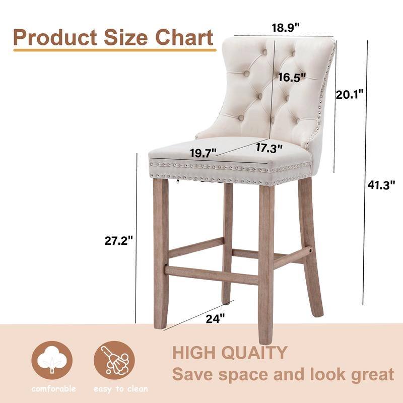 Contemporary Upholstered Velvet Barstools with Button Tufted Set of 6