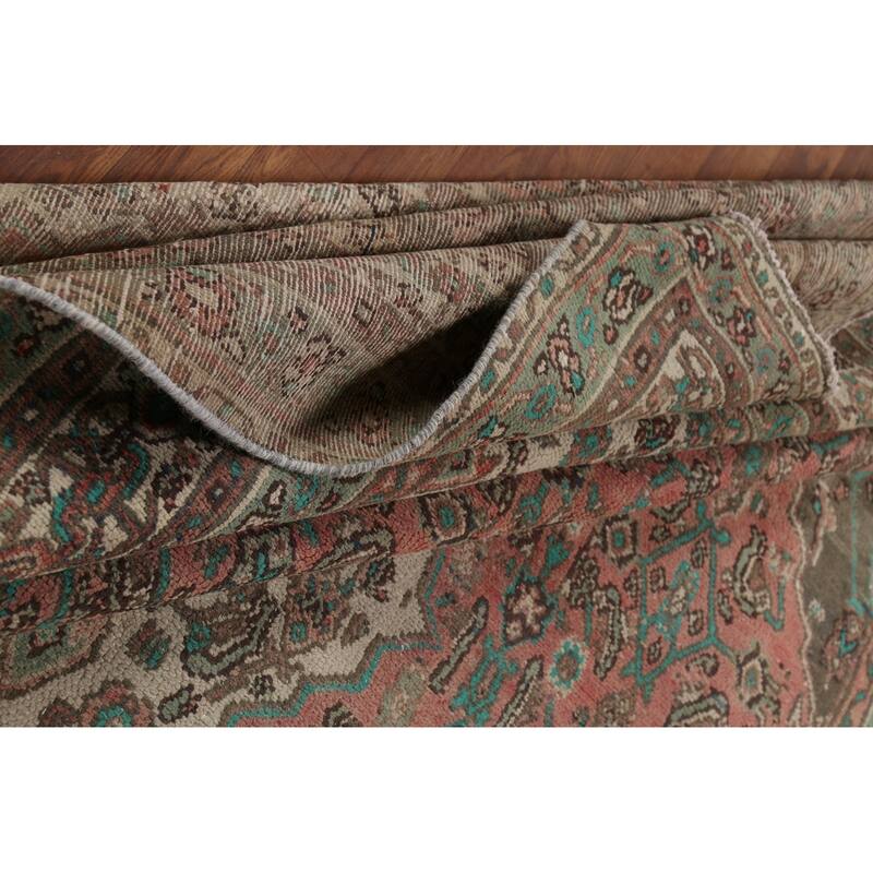Pink Geometric Hamedan Persian Vintage Area Rug Handmade Wool Carpet - 8'5"x 11'4"