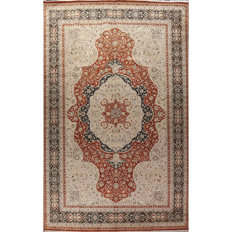 Wool/ Silk Vegetable Dye Tabriz Haj Jalili Large Area Rug Hand-knotted - 12'2" x 18'3"