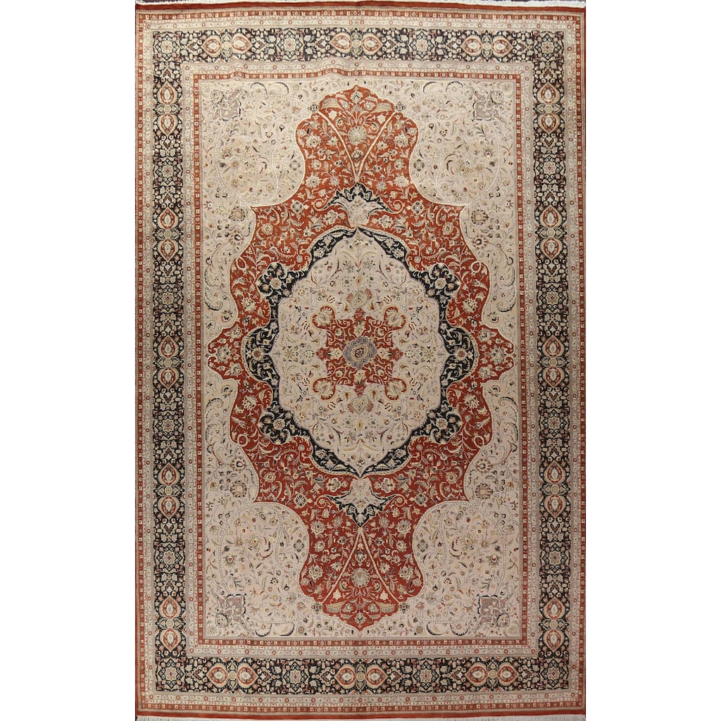 Wool/ Silk Vegetable Dye Tabriz Haj Jalili Large Area Rug Hand-knotted - 12'2" x 18'3"