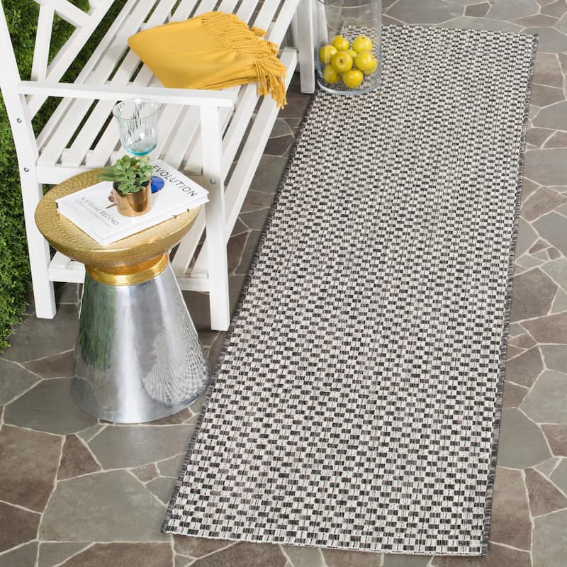 SAFAVIEH Courtyard Judi Indoor/ Outdoor Patio Backyard Rug - 2'3" x 12' Runner - Black/Light Grey