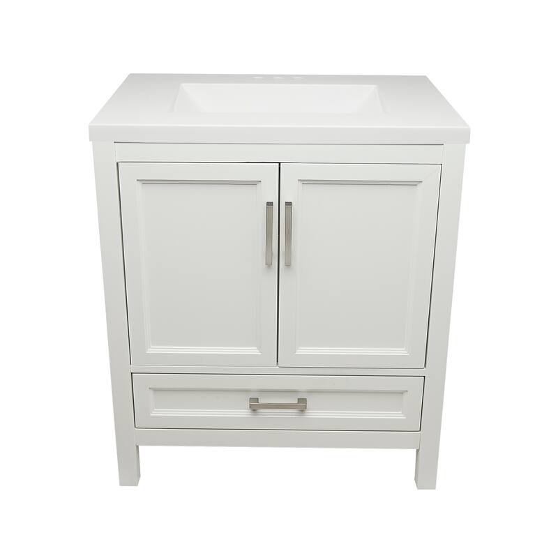Nevado 37" Bathroom Vanity with Cultured Marble Vanity Top Sink in White with White Basin - White - White