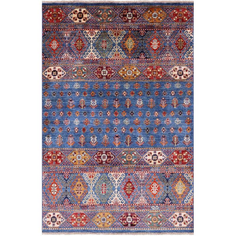 Golden Nile Blue Khorjin Hand Knotted Wool Rug - 3' 10" X 5' 10"