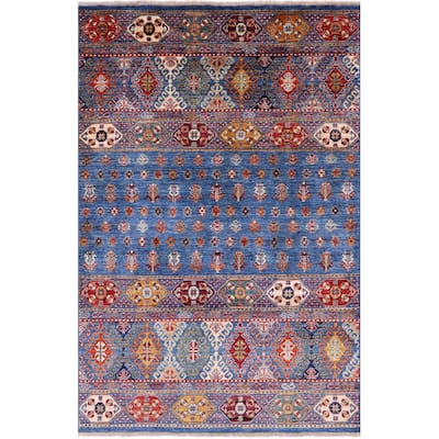 Golden Nile Blue Khorjin Hand Knotted Wool Rug - 3' 10" X 5' 10"