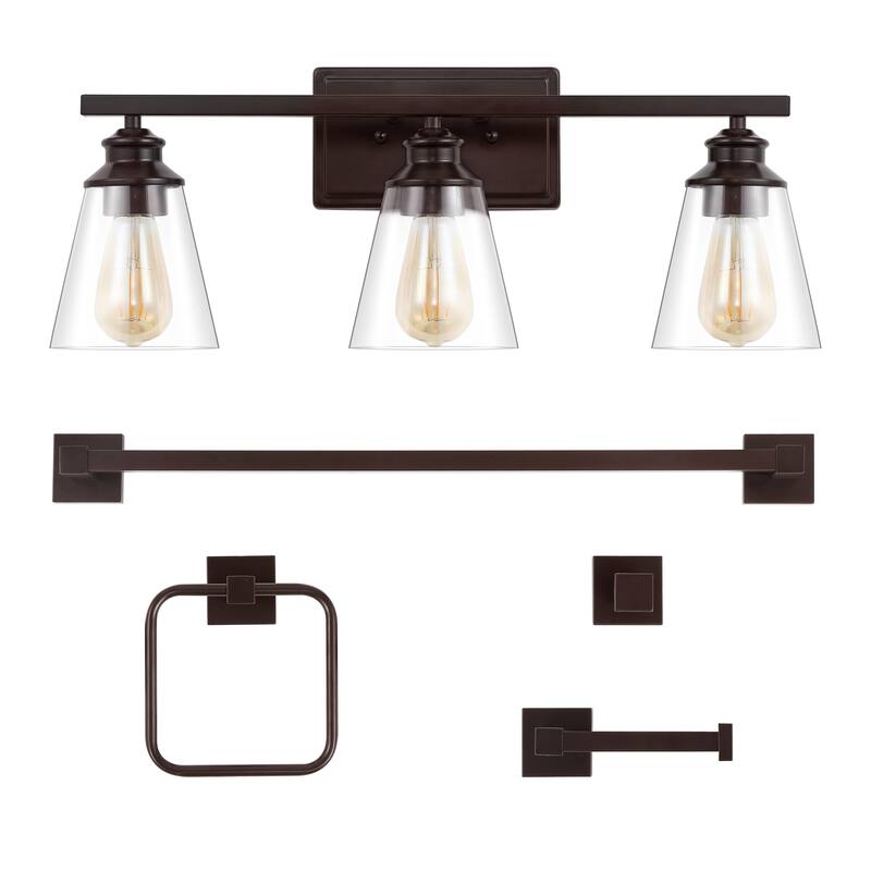 Caia 22.88" 3-Light Vintage Classic Vanity Light with Bathroom Hardware Accessory Set, (5-Piece) by JONATHAN Y