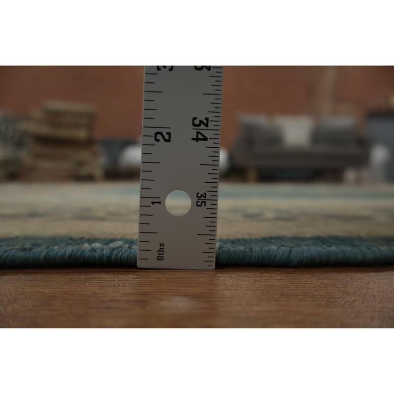 Hand Knotted Oriental 100% Wool Carpet Transitional Floral Navy Blue & Blues Oushak Area Rug - 7' 8'' X 5' 0''