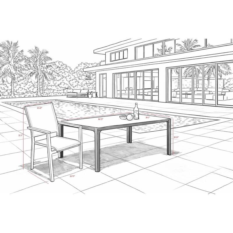 Quay Dark Grey 7-Piece Aluminum Outdoor Dining Set with Tribeca with Ceramic Glass Table Top - N/A