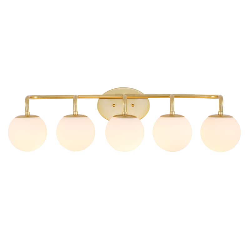 Globe Metal/Frosted Glass Modern LED Vanity, by JONATHAN Y - 5-Light - Gold Painting