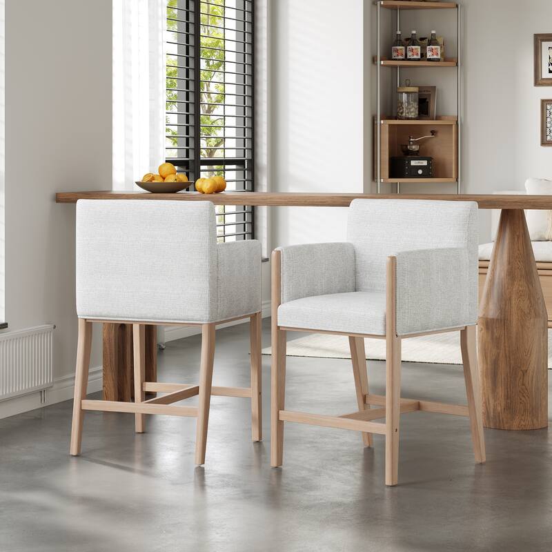 Christopher Knight Home - Modern Upholstered Counter Stools with Arms - Set of 2 - Natural