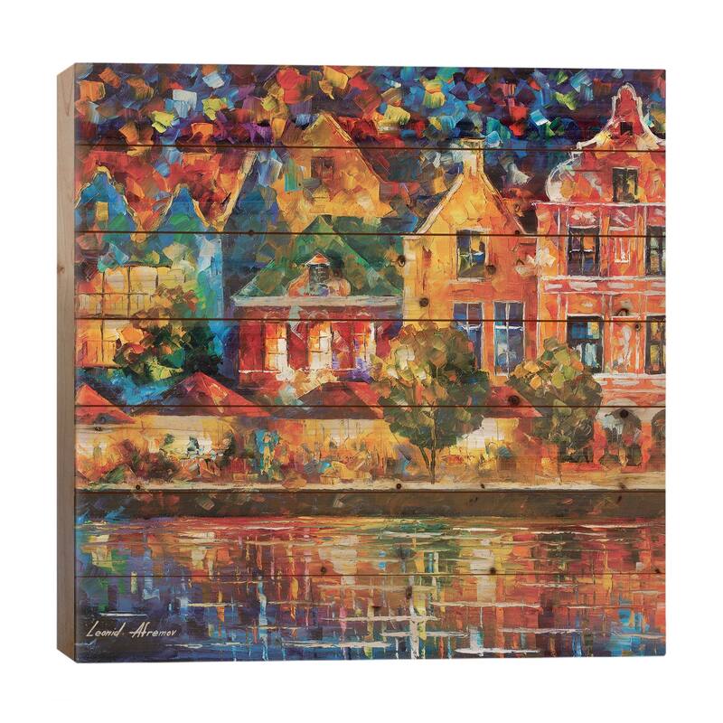Amsterdam Of My Dreams Print On Wood by Leonid Afremov - Multi-Color - 26x26x1.5