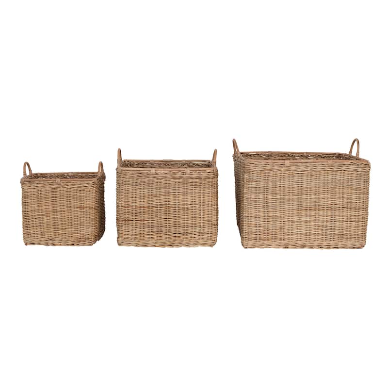 Various Rattan Baskets with Handles - 20.5"L x 20.5"W x 17.7"H