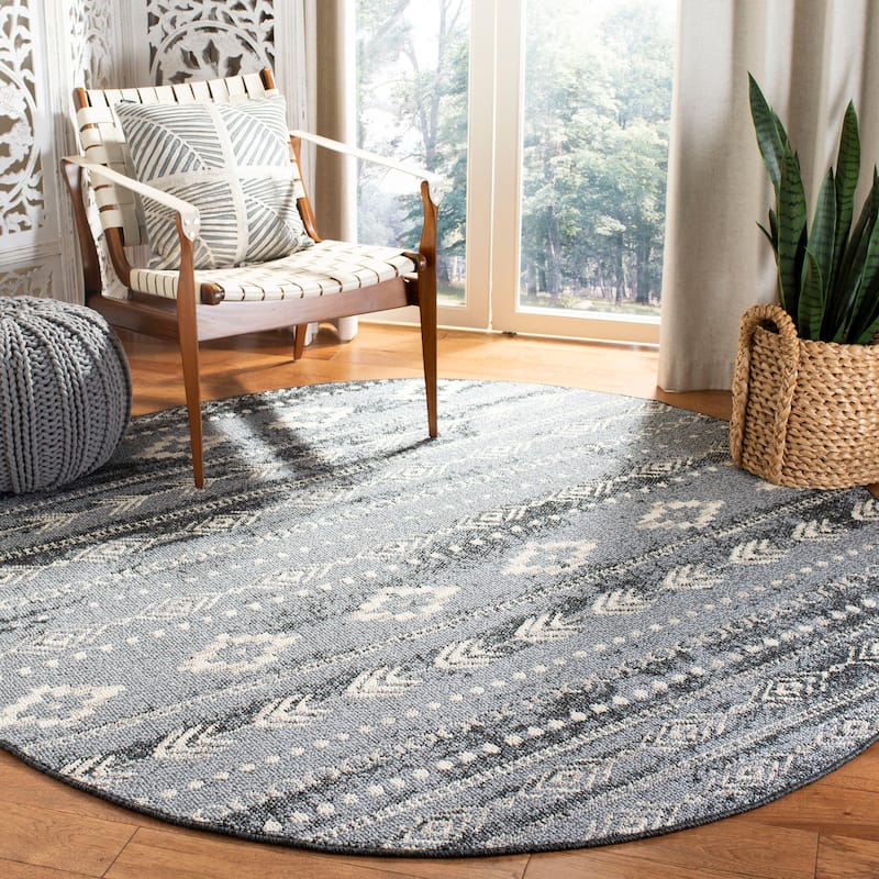 SAFAVIEH Marrakech Inha Traditional Oriental Rug - 6'7" Round - Navy/Grey