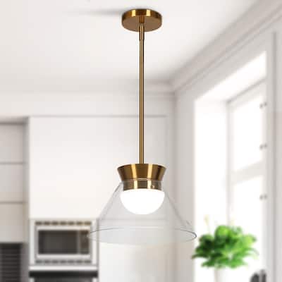 Modern 1-Light LED Gold Pendant Light with Clear Glass for Kitchen Island Dining Room - W11.8"*H7.5"