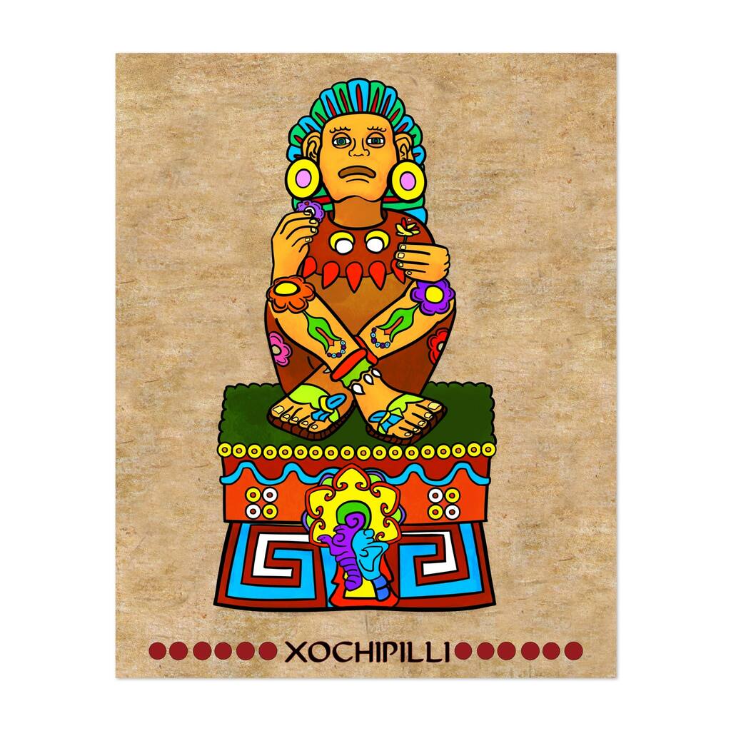 Xochipilli God of Flowers Digital Aztec Nature Art Print/Poster