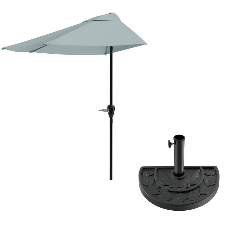 Pure Garden 9ft Half Umbrella with Base