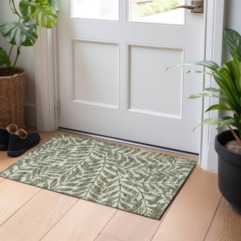 Premium Washable Super Soft Modern Fern Mayfield Rug - Green - 1' 8" x 2' 6" - Rectangle