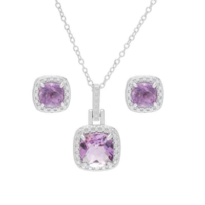 Victoria Townsend .925 Sterling Silver Amethyst & Diamond Accent Necklace & Stud Earrings Set