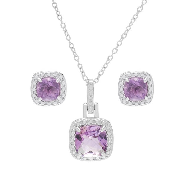 Victoria Townsend .925 Sterling Silver Amethyst & Diamond Accent Necklace & Stud Earrings Set