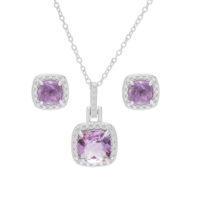 Victoria Townsend .925 Sterling Silver Amethyst & Diamond Accent Necklace & Stud Earrings Set