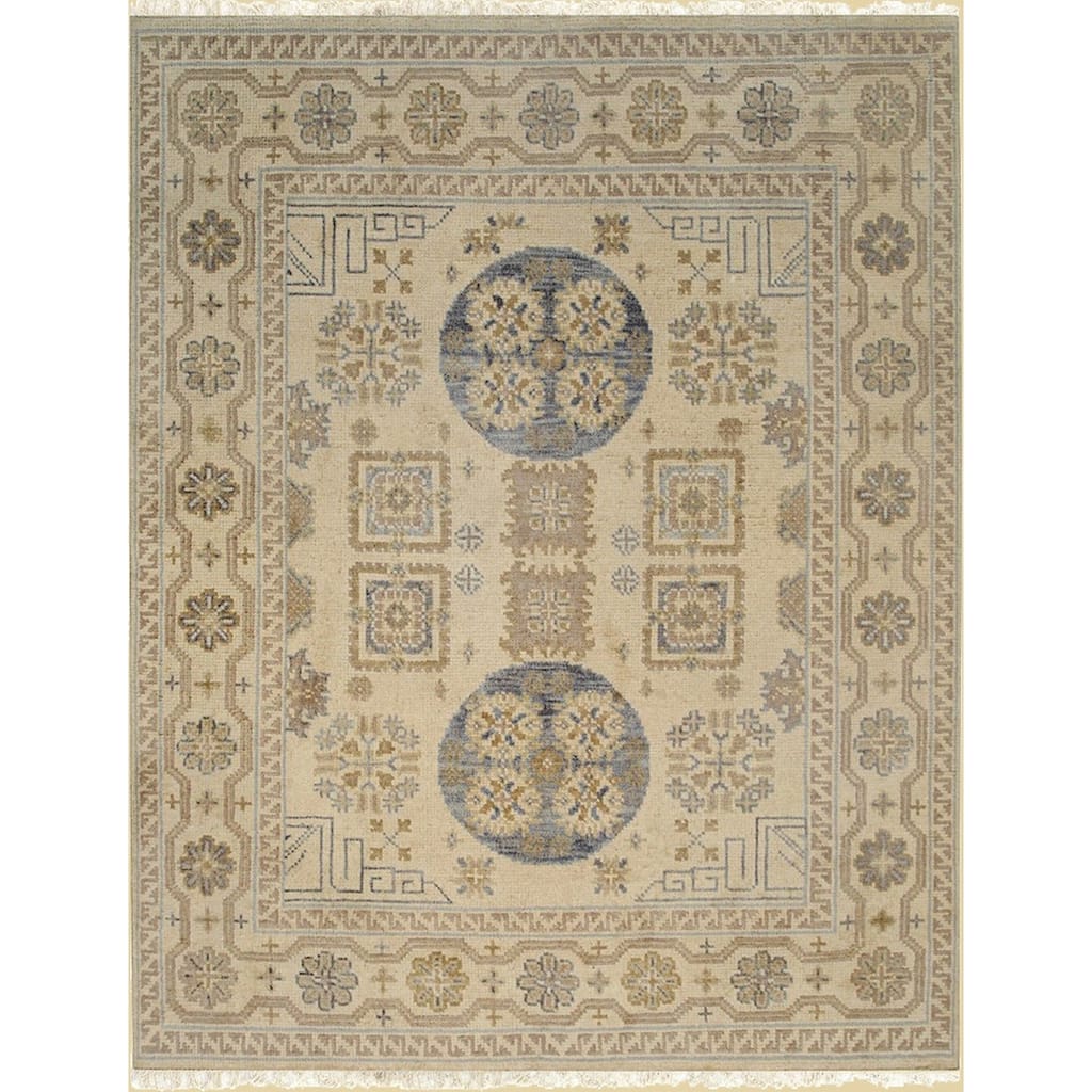 Home Decor EORC Hand-Knotted Wool Khotan Weave Rug, Beige Elegant & Luxurious Area Rug for Enhancing Your Living Room, Bedroom