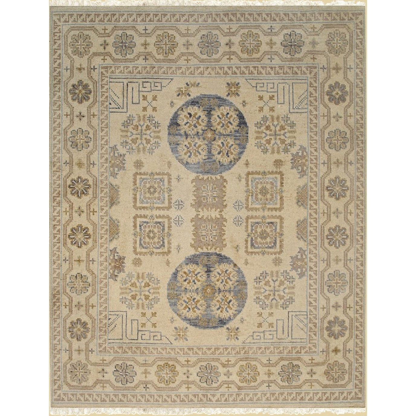 Home Decor EORC Hand-Knotted Wool Khotan Weave Rug, Beige Elegant & Luxurious Area Rug for Enhancing Your Living Room, Bedroom