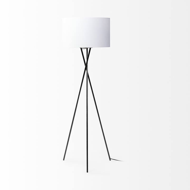 Ambrose Black Metal w/White Fabric Shade Floor Lamp - 22"W x 22"D x 66"H