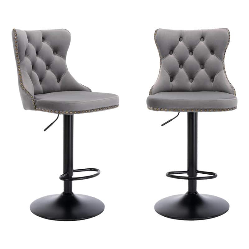 Velvet Upholstered Nailheads Tufted Swivel Bar Stools (Set of 2)