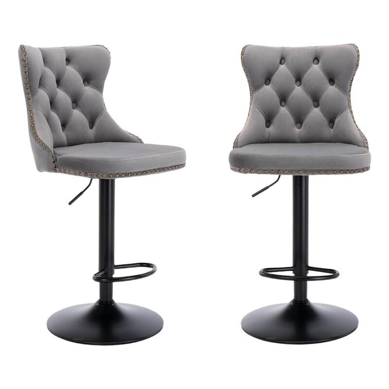 Velvet Upholstered Nailheads Tufted Swivel Bar Stools (Set of 6)