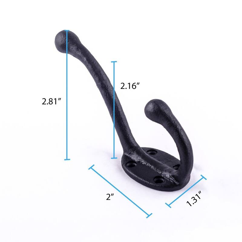 Black Wrought Iron Robe and Coat Double Hooks 5" L Entry Way Hanger Wall Mount (Set of 12) Renovators Supply