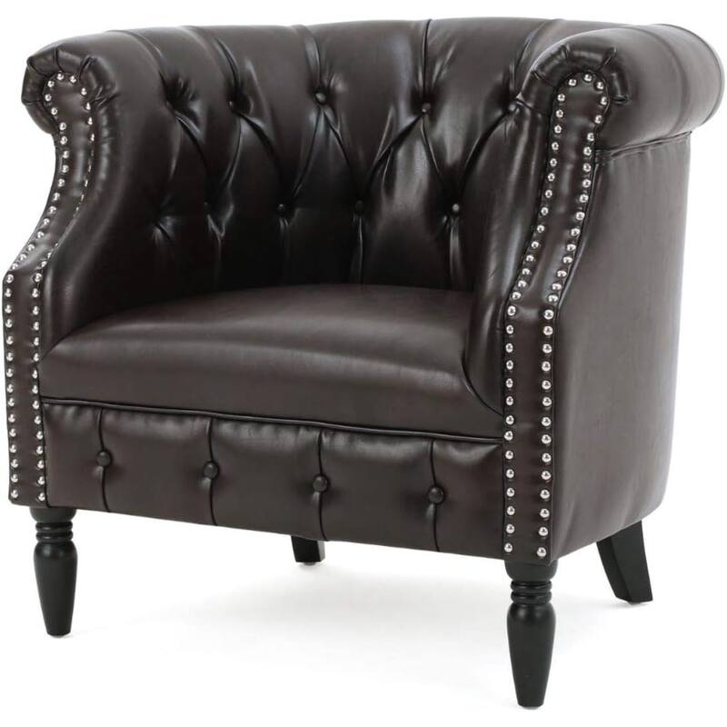 Roomfitters Tufted Upholstered Club Chair, Elegant Rolled-Arm Accent Armchair with Nailhead Trim for Living Spaces