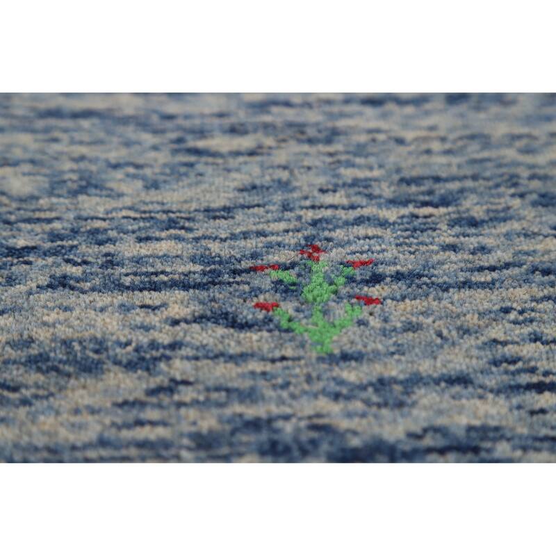 Hand Knotted Oriental 100% Wool Carpet Tribal Stripe Navy Blue & Blues Gabbeh Area Rug - 5' 10'' X 4' 0''