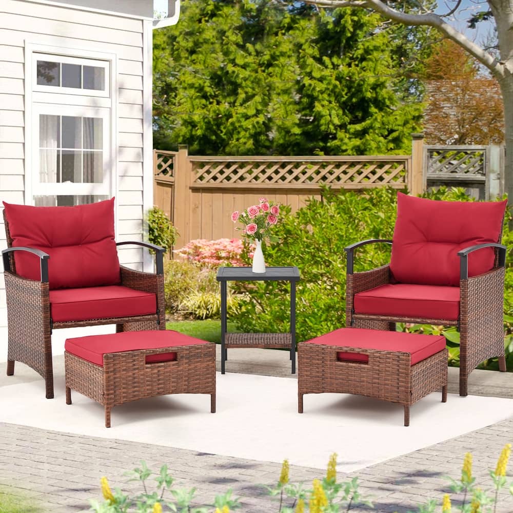 AVAWING 5-Piece Patio Furniture Set Wicker Conversation Set with Coffee Table and Ottoman
