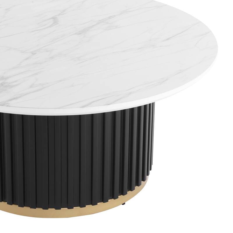 Christopher Knight Home - Marceline Modern 33.46" Round Coffee Table with Fluted Metal Pedestal Base & Subtle Gold Accent